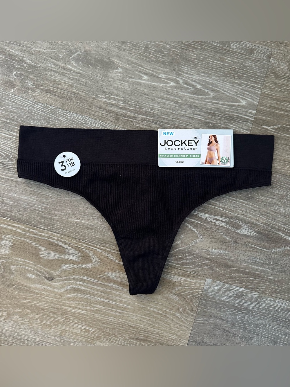 Jockey Women's Size Medium Panty Thong Generation Ribbed black New With Tags
